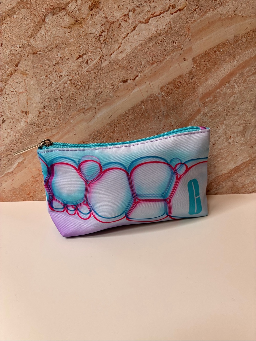 Clinique Blue Pink Bubble Print Cosmetic Bag